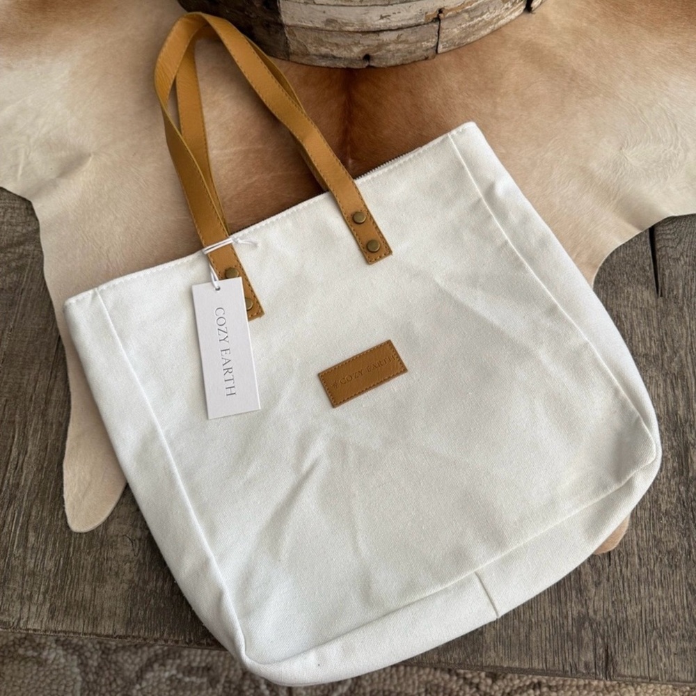 Brand NWT Cozy Earth White Canvas Tote Bag
